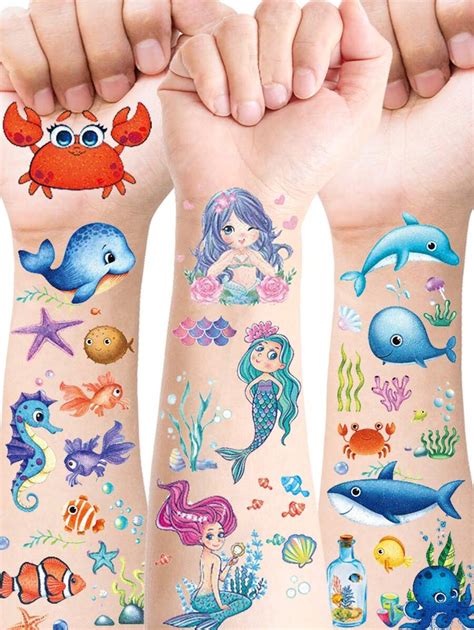 Folhas Adesivos Tempor Rios De Tatuagem De Sereias Brilho E