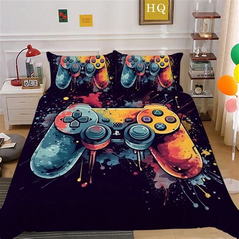 Gaming Bedding Set For Boys Gamer Duvet Cover Reversible Geometric