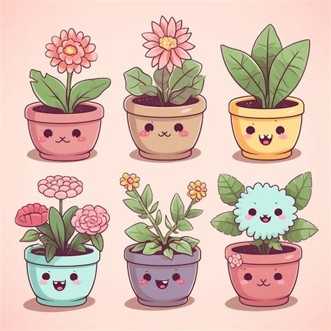 Premium AI Image A Close Up Of A Bunch Of Potted Plants With Faces