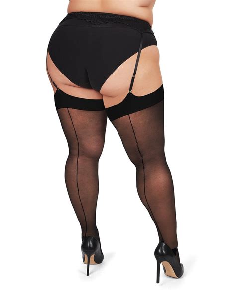 Back Seam Cuban Heel Plus Size Curvy Thigh High Stocking Curvy