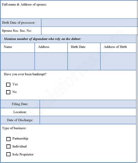 Bankruptcy Application Form | Editable PDF Forms