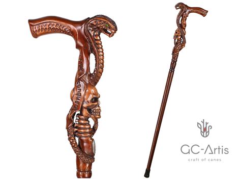 Cobra Snake With Skull Cane Walking Stick Dark Wooden Hand Etsy