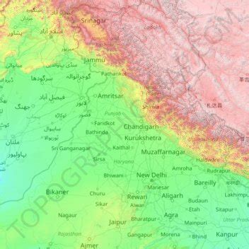 Sutlej River topographic map, elevation, terrain