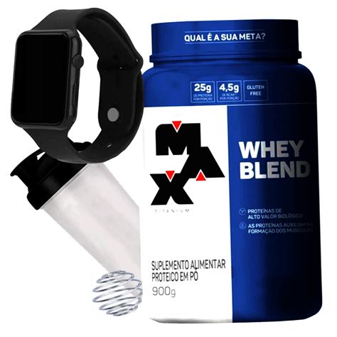 Combo Whey Protein Blend Relógio Coqueteleira Max Titanium Kit