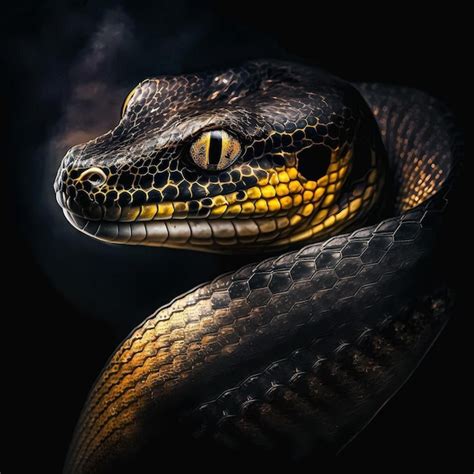 Un Primer Plano De Una Serpiente Con Un Fondo Negro Foto Premium