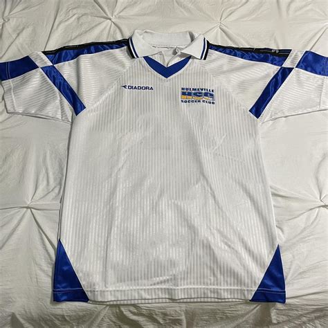 blue & white soccer jersey size small - Depop