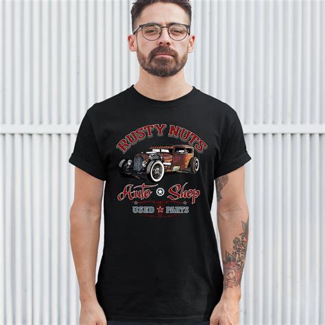 Rusty Nuts Auto Shop T Shirt Hot Rod Rat Rod Retro Vintage Old