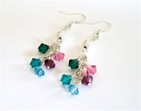 Birthstone Earrings, Family Birthstone Earrings, Swarovski Crystal ...