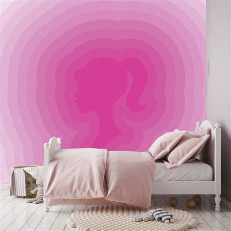 Barbie Head Silhouette on Pink Background Wallpaper Girls Bedroom Mural ...