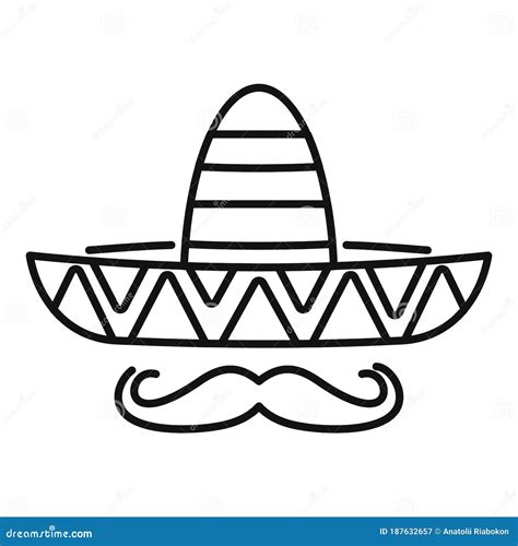 Mexican Sombrero Mustache Icon Outline Style Stock Vector