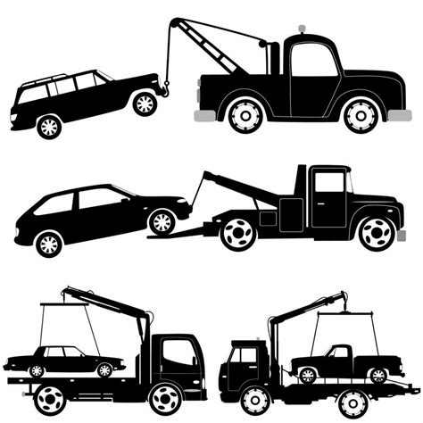 Tow Truck Silhouettes Vehicles Set Side View Logos Icons 23621949 Vector Art At Vecteezy