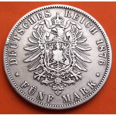 REINO DE PRUSIA Alemania 5 MARCOS 1876 A KAISER WILHELM II KM 523