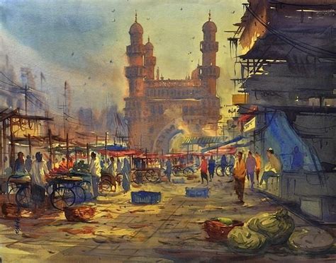 Charminar Hydearbad ,India, Painting by Kishore Singh | Artmajeur | Art tutorials watercolor ...