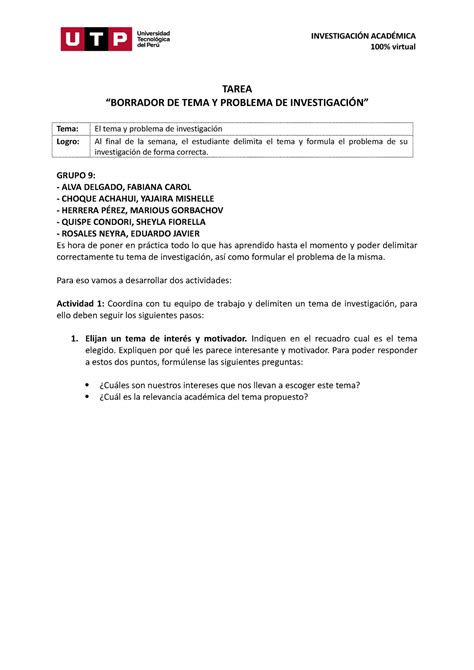 S2 Tarea Borrador del tema y problema de investigación TAREA