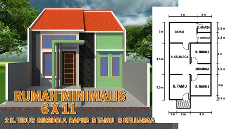 DESAIN RUMAH MINIMALIS UKURAN 6 X 11 2 Kamar Tidur YouTube