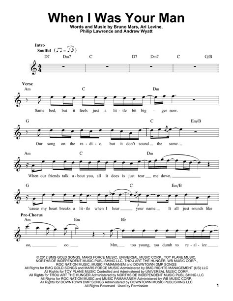 When I Was Your Man By Bruno Mars Sheet Music For Pro Vocal At Sheet