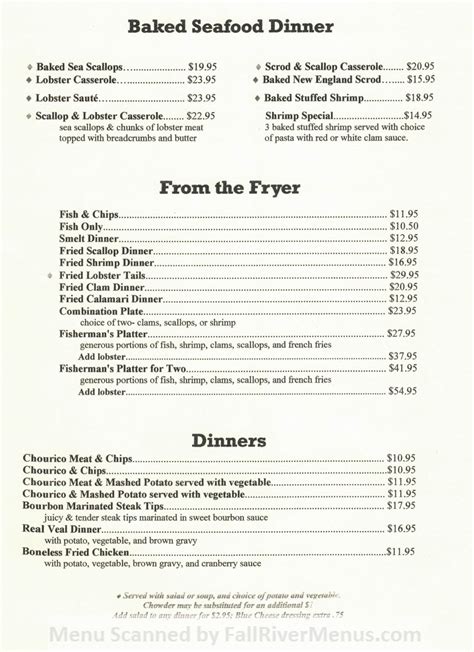 The Liberal Club Restaurant Fall River Menus