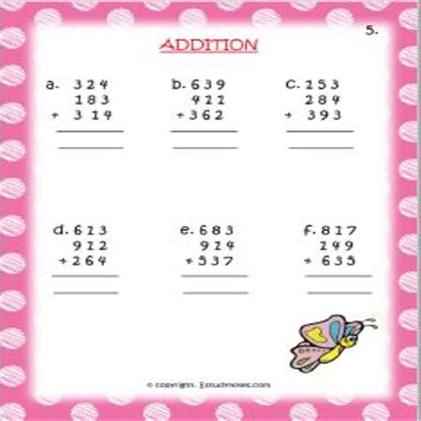 Addition Worksheets For Class 3 Maths Addition Worksheets For Grade 3