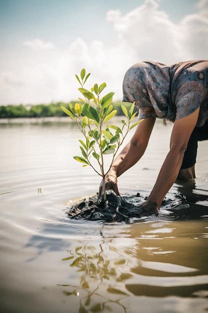 Plantando manguezais para a conservação do meio ambiente e restauração