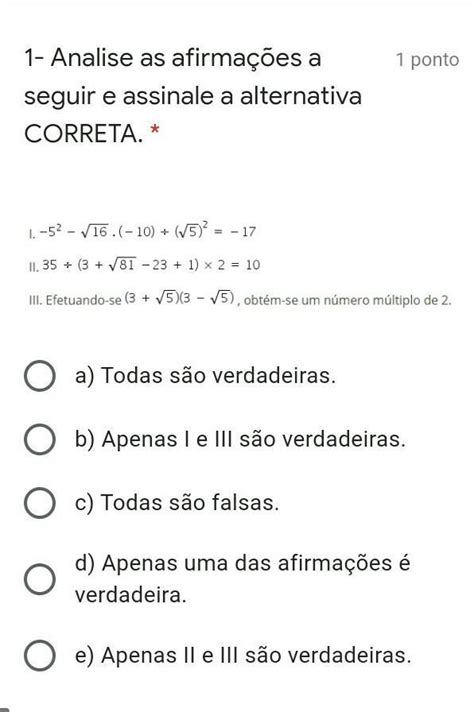 1 Analise As Afirmações A Seguir E Assinale A Alternativa Correta