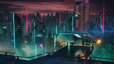 Fiksi Ilmiah Futuristik Neon Kota Futuristik Cityscape Metropolis