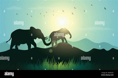 Elephant Design Silhouette Hand Drawn Minimalism Style Vector