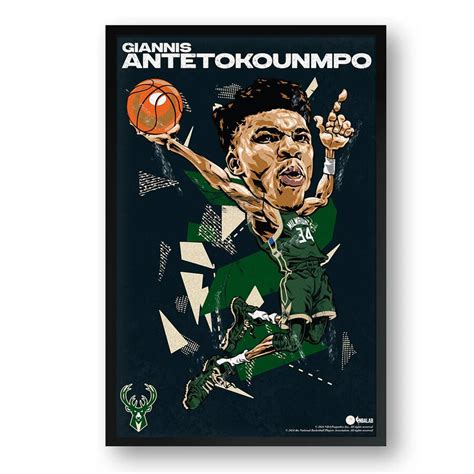Sporticulture Giannis Antetokounmpo Milwaukee Bucks Framed 27 X 39 Player Caricature Art