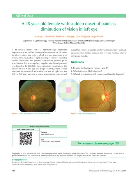 Pdf A Year Old Female With Sudden Onset Of Painless Diminution Of