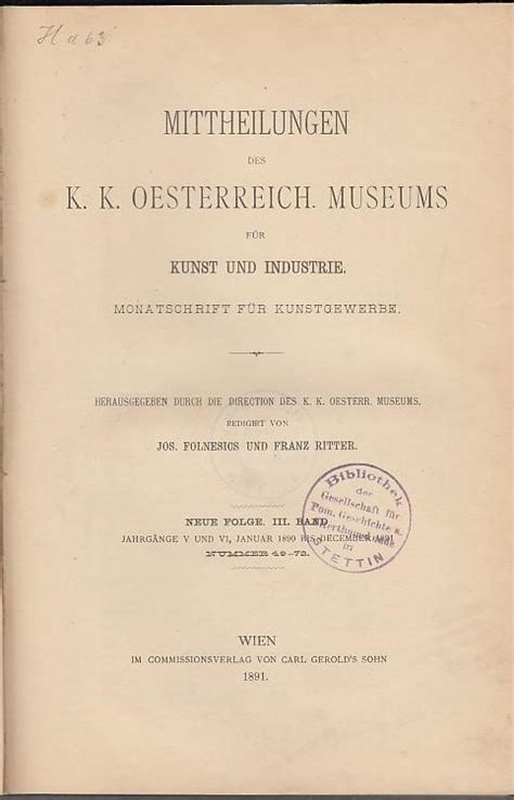 Mittheilungen Des K K Oesterreich Museums F R Kunst Und Industrie