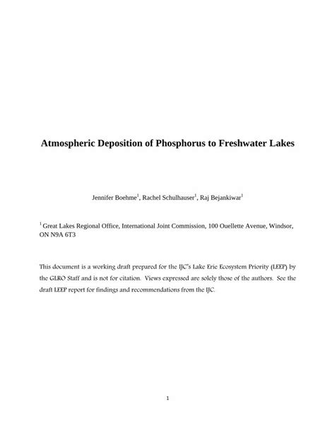 Pdf Atmospheric Deposition Of Phosphorus To Freshwater Lakes