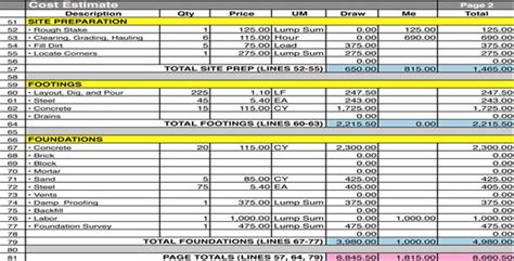 home construction cost estimate sheet | download construction sheet