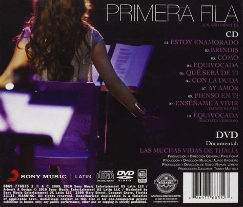 Thalia Primera Fila Un A O Despues America Dvd