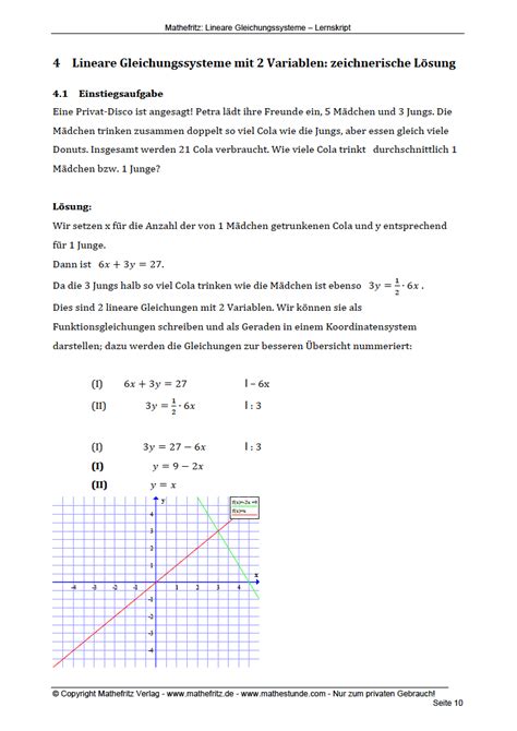 10 Arbeitsblätter Linare Gleichungssysteme Aufgaben Mathefritz