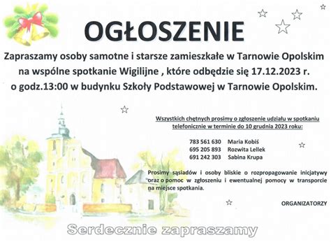 Spotkanie Wigilijne Dla Os B Samotnych I Starszych Gmina Tarn W Opolski