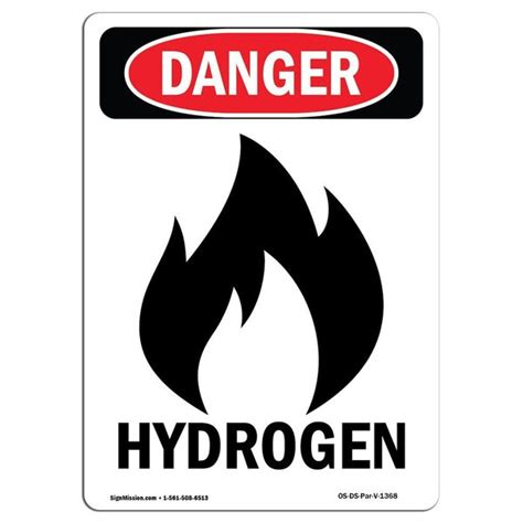 Signmission Safety Sign OSHA Danger 18 Height Aluminum Hydrogen