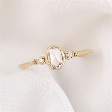 Oval Rose Cut Diamond Ring, Oval Diamond Engagement Ring, Diamond ...