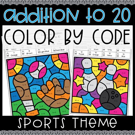 Sports Addition To 20 Color By Code Number No Prep Coloring Worksheets