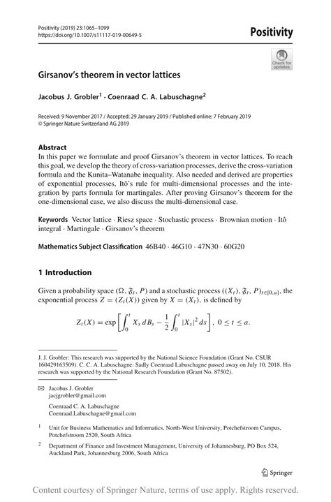 Girsanov’s theorem in vector lattices | Request PDF