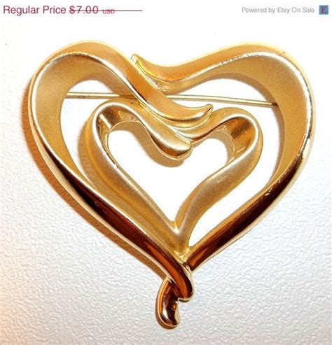 Ajc Double Heart Pin Gold Tone Brooch By Dollherup On Etsy