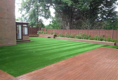 Striped Artificial Grass Garden Installation Trulawn Artificial Grass