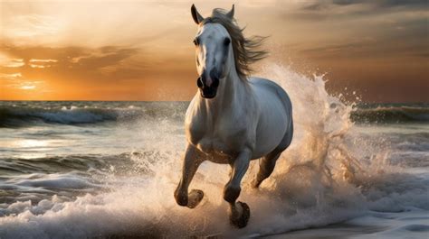 Premium Photo | A horse running on the beach at sunset