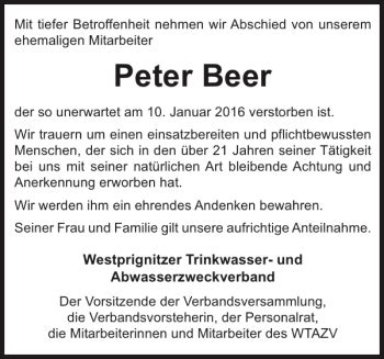 Traueranzeigen Von Peter Beer Trauer Nordkurier