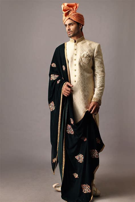 Cream Jamawar Sherwani Deepak Perwani