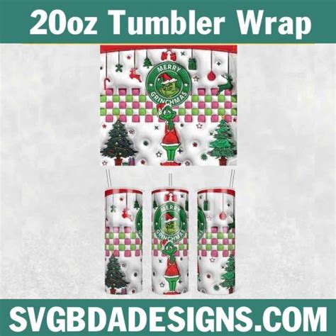 3D Inflated Grinch Merry Grichmas Tumbler Wrap PNG Christmas 3D