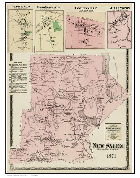 New Salem And Villages Massachusetts 1871 Old Town Map Reprint Franklin Co Old Maps