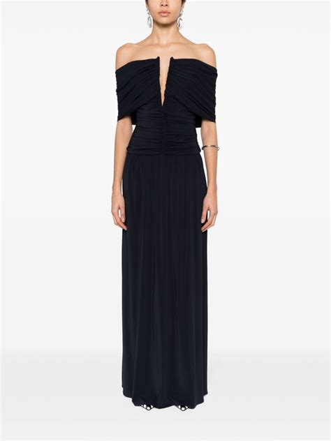 Magda Butrym Off Shoulder Ruched Maxi Dress Blue Farfetch Uk