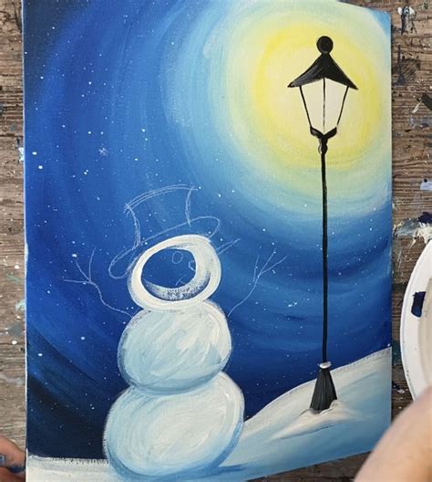 Hopeful Snowman Acrylic Painting Tutorial Snowman And A Lamppost