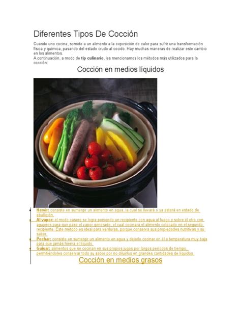 Diferentes Tipos De Cocción Pdf Cocinando Alimentos