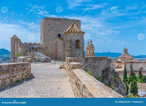 View of Castle in Spanish Town Olvera. Stock Image - Image of blue ...