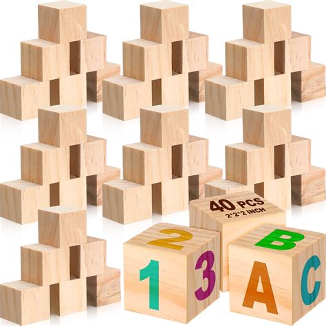 Funsuei 50 Pcs 2 Inch Wooden Cubes Unfinished Wood Blocks